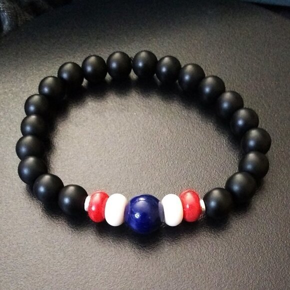 Red White + Blue Flag/Team Colors - Beaded Boy Teen Tomboy Bracelet 6.5-7" - Picture 1 of 5